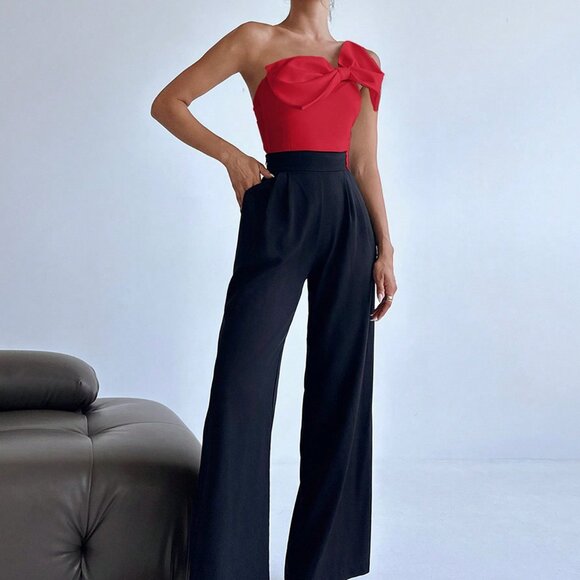 Red Elegant Women's Bodysuit With Bow Decor - Picture 4 of 6